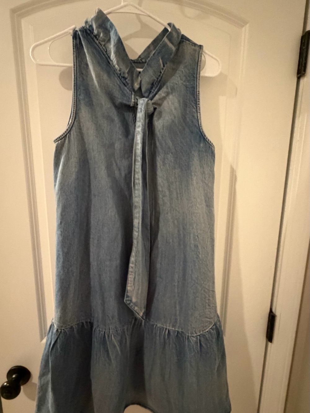 Mazik Light Blue Denim Tie-Neck Casual Dress